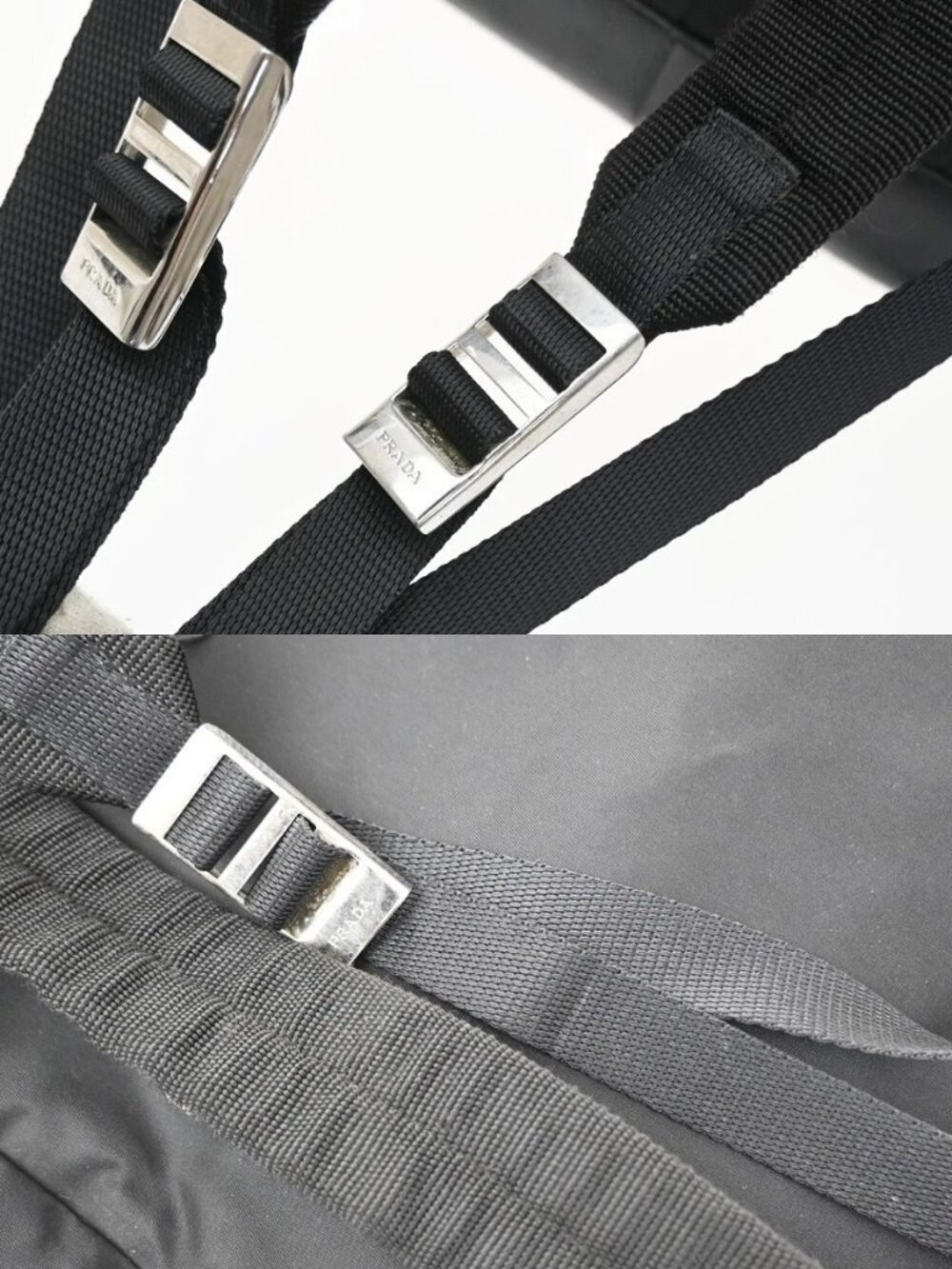 PRADA Logo Drawstring Backpack Bag Tessuto Nylon Leather Black Silver 62KD432 - Picture 8 of 16